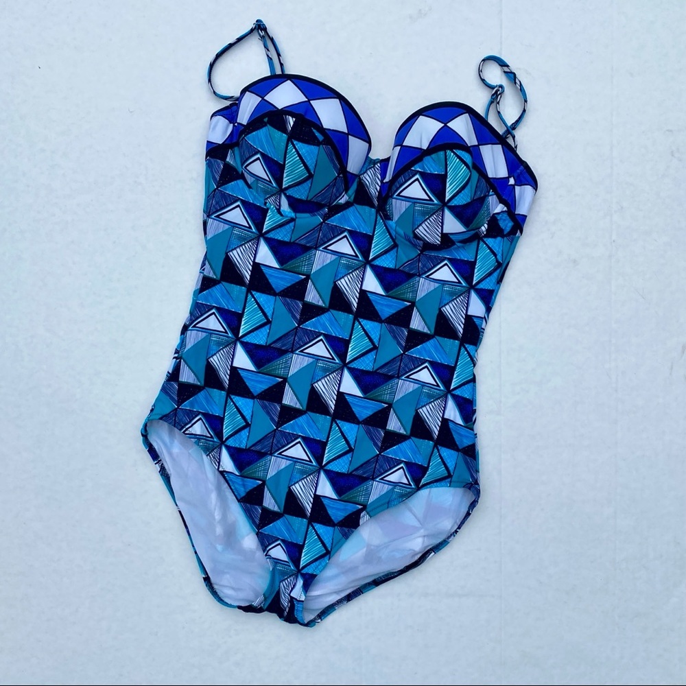 GOTTEX | BLUE GEOMETRIC PRINTED ONE-PIECE SWIMSUIT